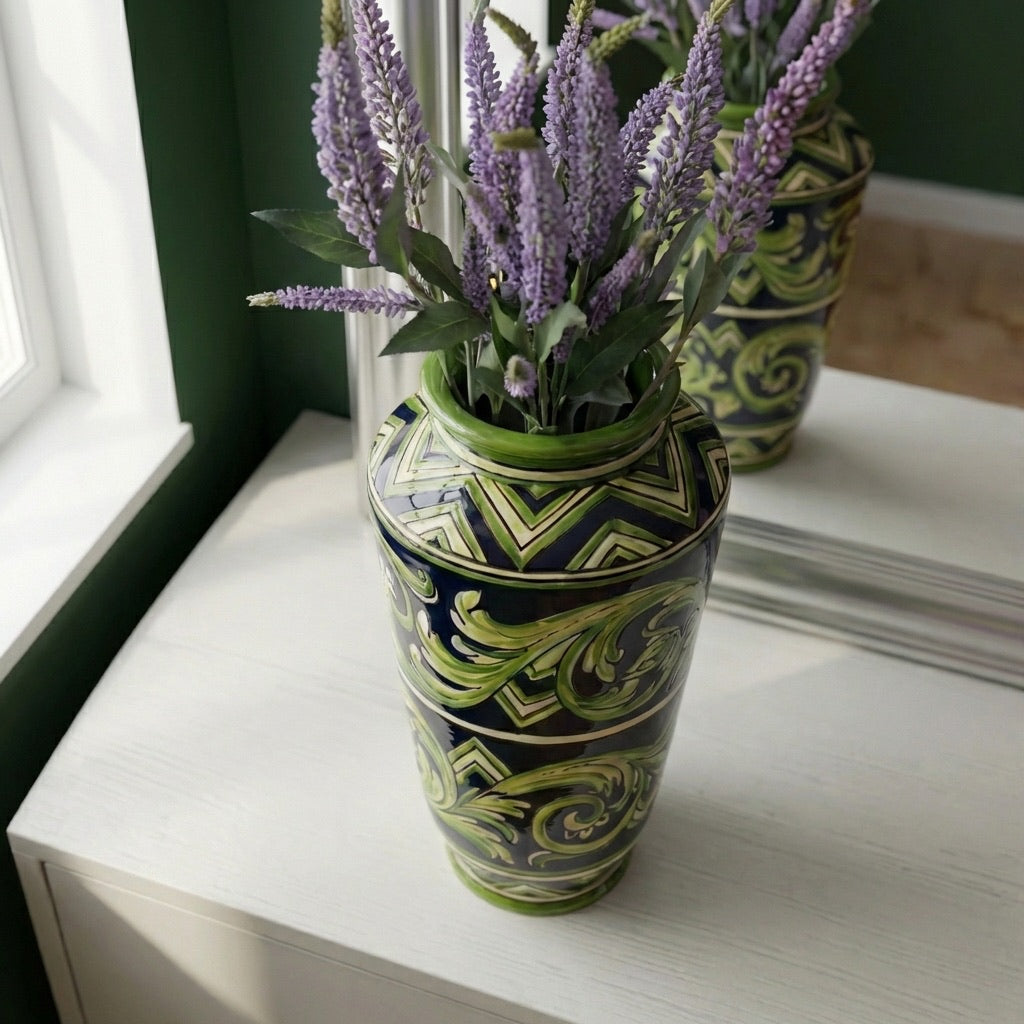 Caltagirone Ceramic Paris Line Vase Black and Green