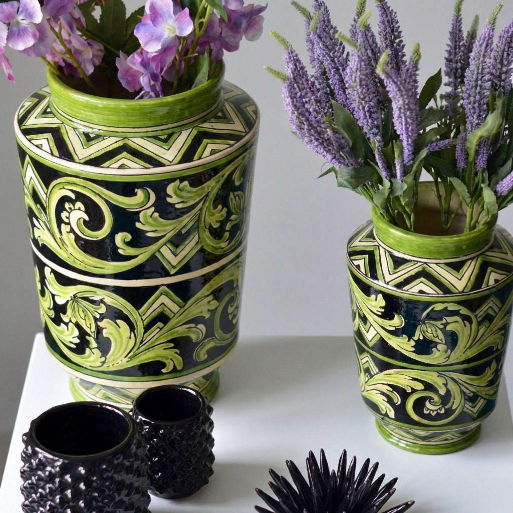 Caltagirone Ceramic Paris Line Vase Black and Green