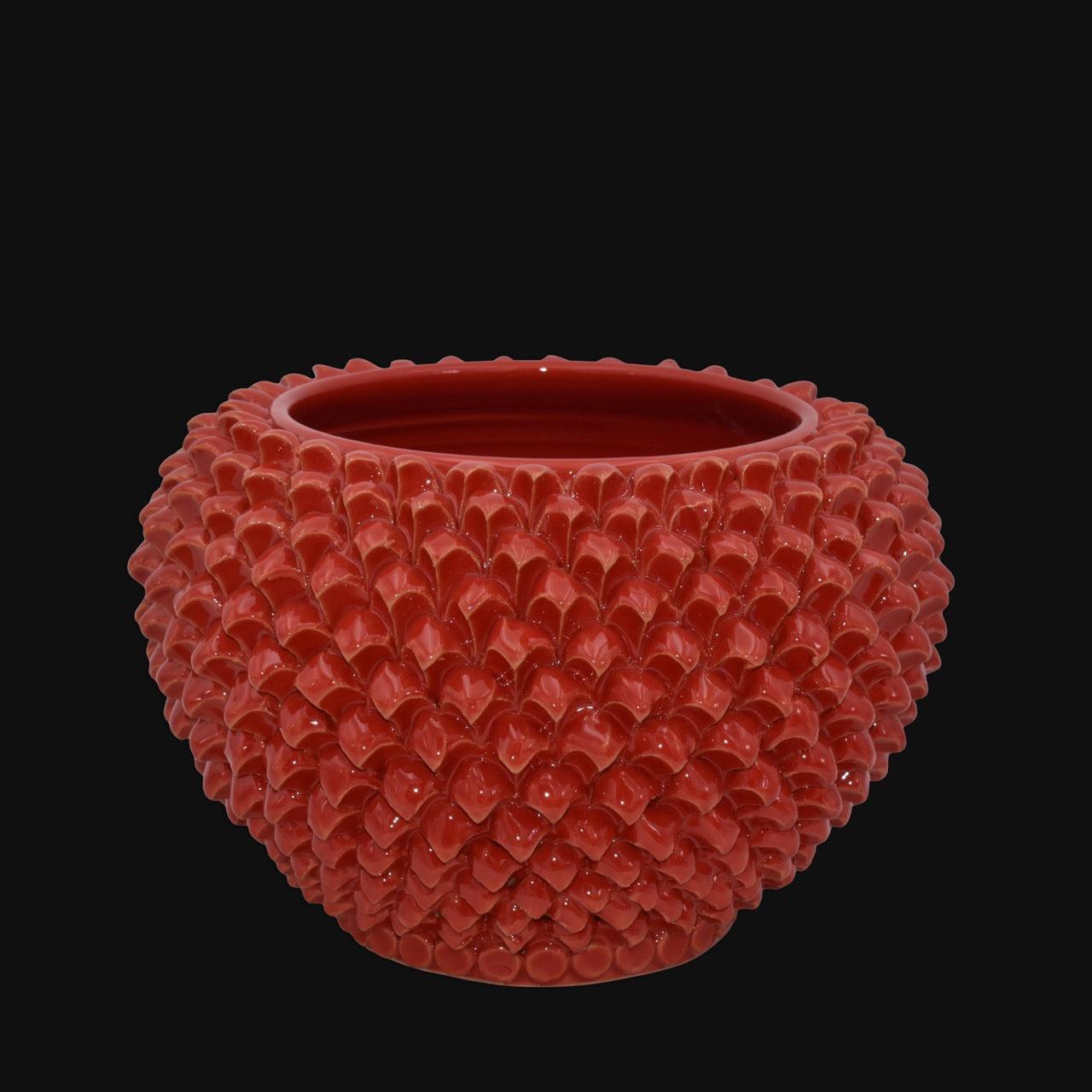 Cachepot a pigna Rosso Fuoco in ceramica artigianale di Caltagirone - Ceramiche di Caltagirone Sofia