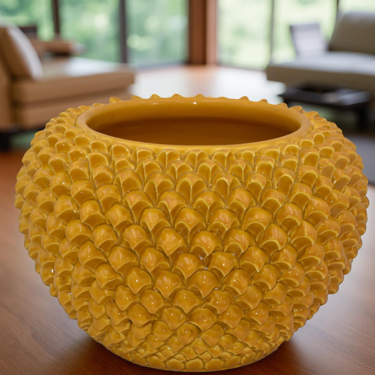 Cachepot a pigna senape in ceramica artigianale di Caltagirone - Ceramiche di Caltagirone Sofia