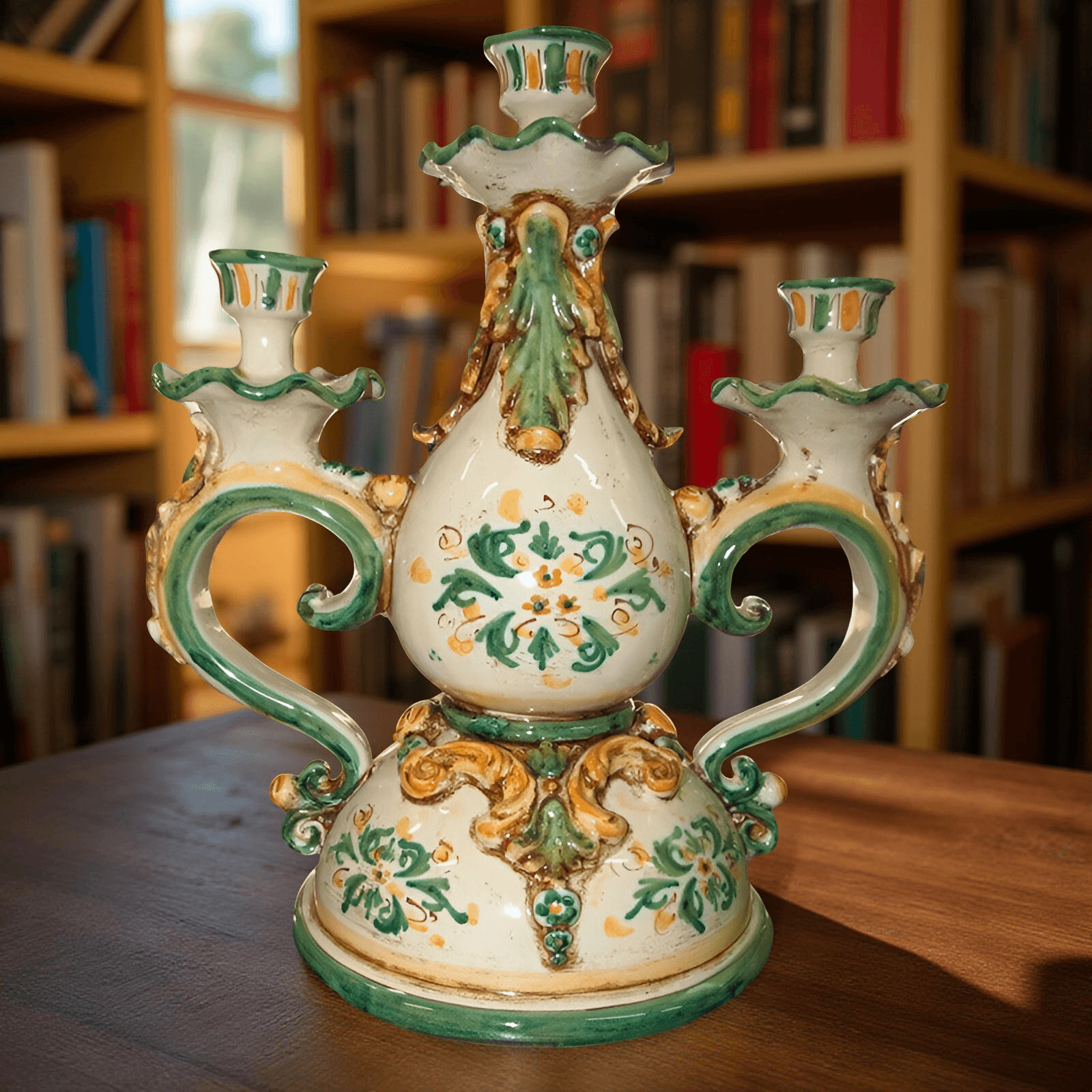 Candelabro 3 Fuochi H 28 Verde e Arancio - Ceramiche di Caltagirone - Ceramiche di Caltagirone Sofia