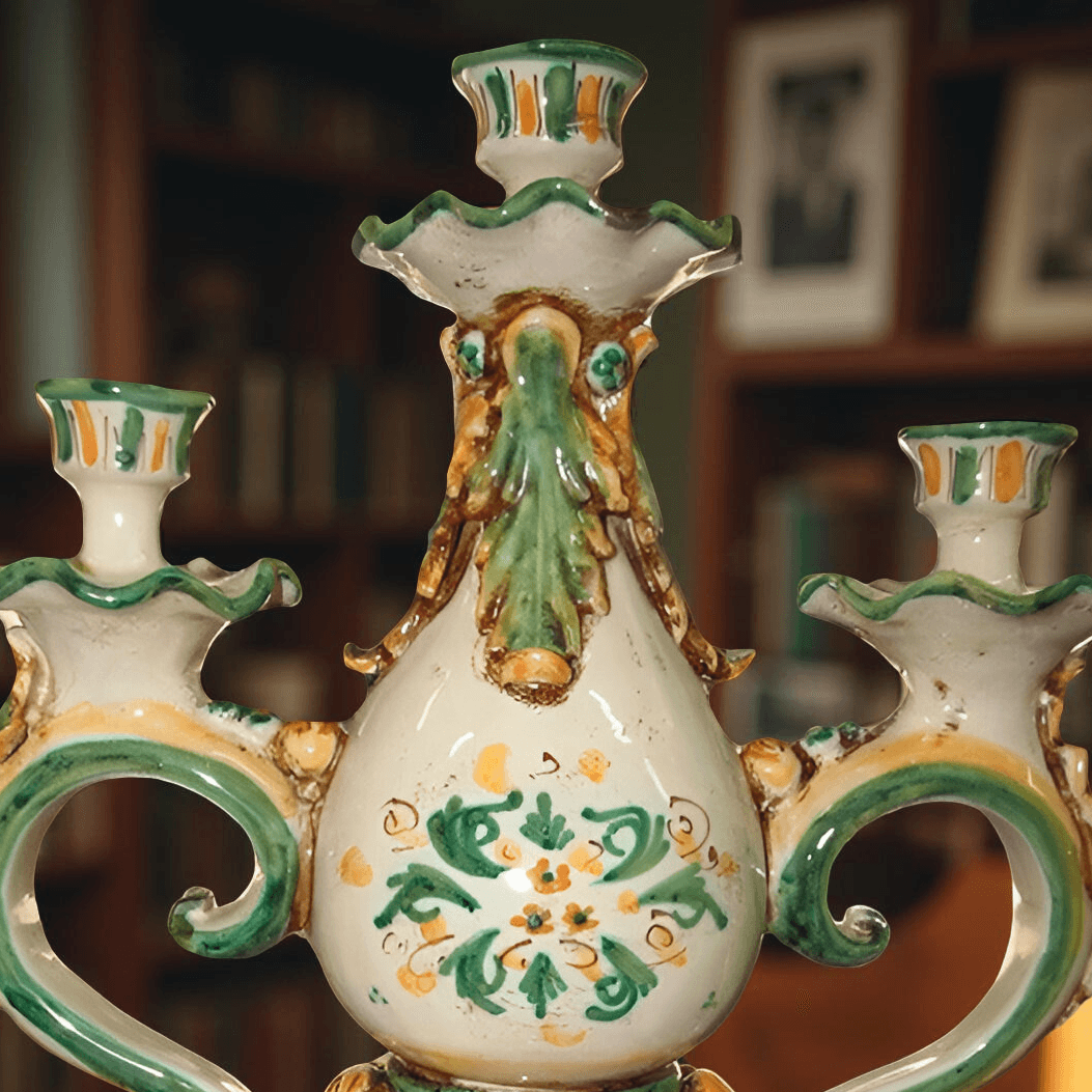 Candelabro 3 Fuochi H 28 Verde e Arancio - Ceramiche di Caltagirone - Ceramiche di Caltagirone Sofia