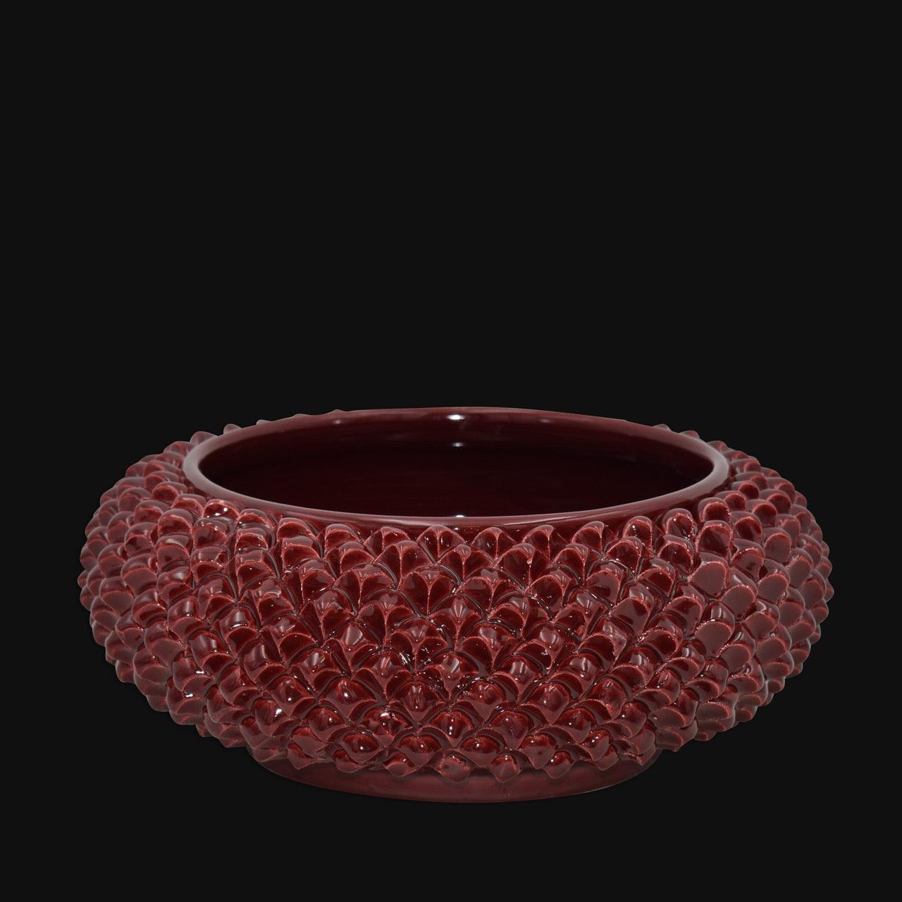 Centrotavola a Pigna di Caltagirone modellata a mano linea bordeaux - Ceramiche di Caltagirone Sofia