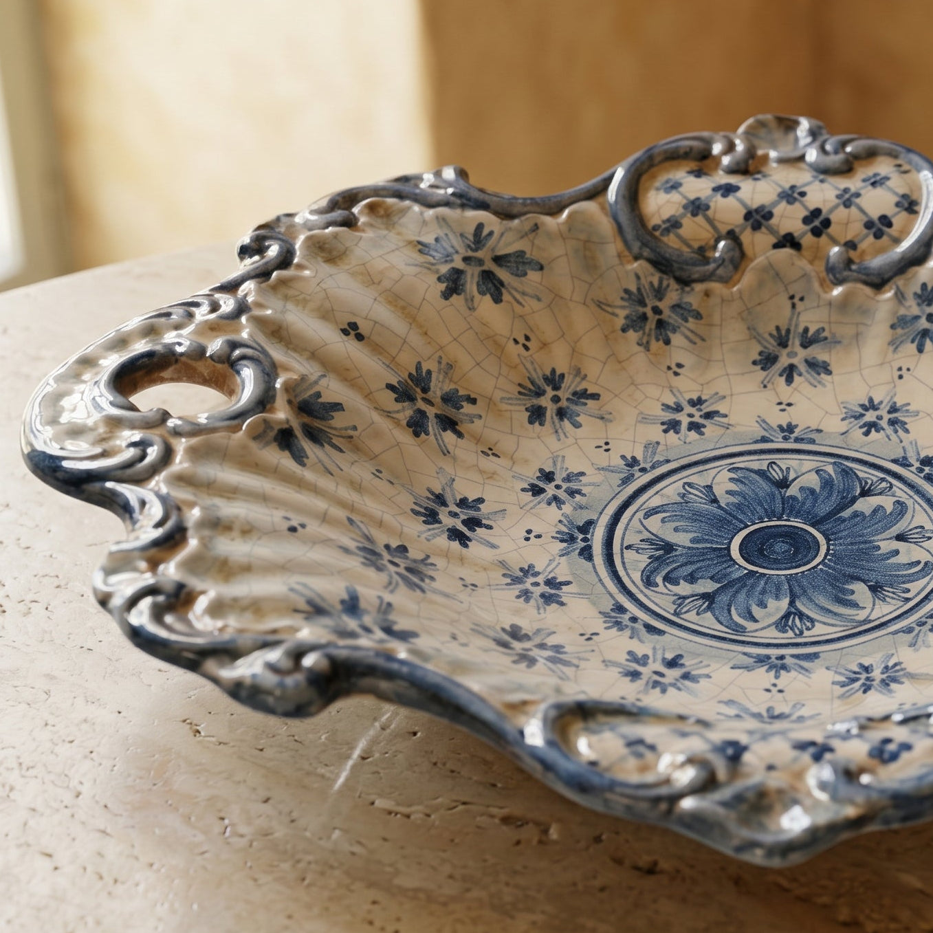 Centre de Table Sicilien en Ceramique - Linea Stars, Mono Bleu | Ceramique Caltagirone - artisanat sicilien