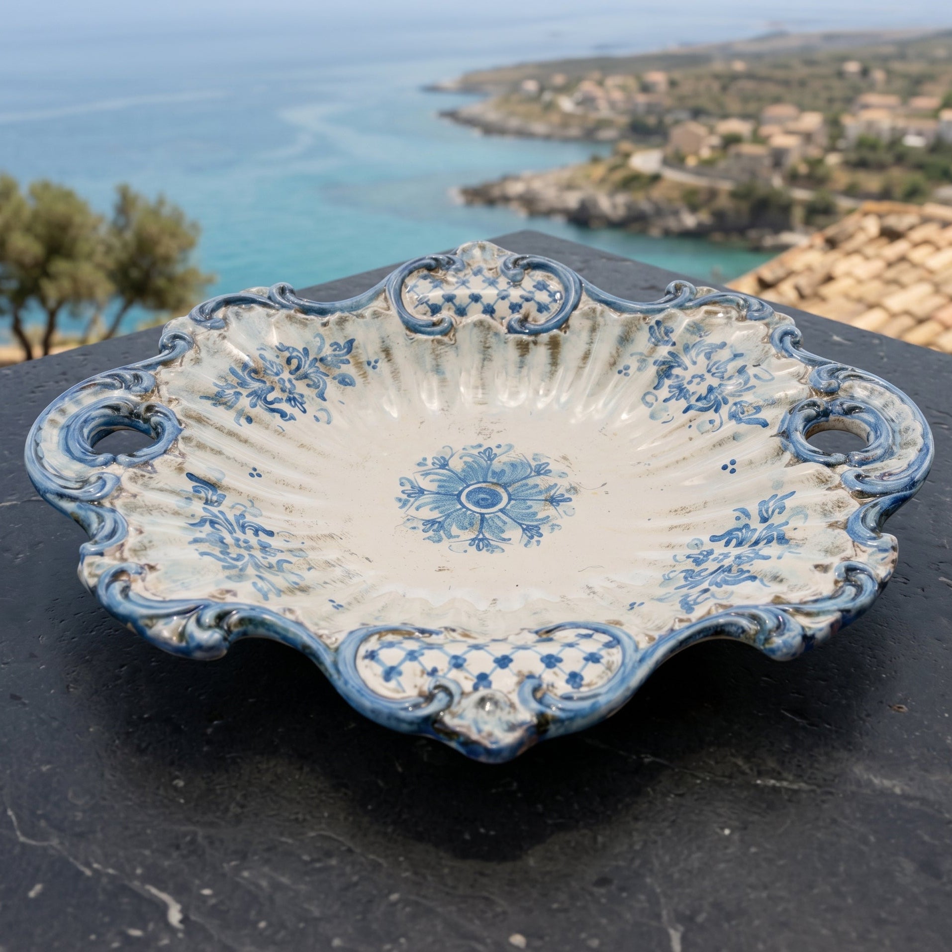 Centre de Table en Ceramique Italienne - Mono Bleu | Ceramique Caltagirone - artisanat sicilien