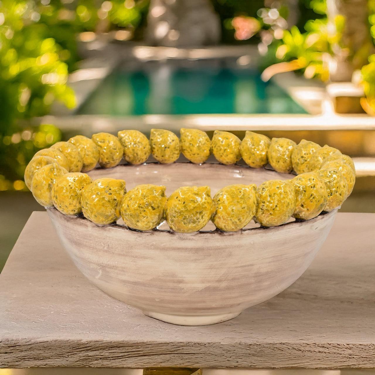 Centrotavola con Limoni Siciliani Ø 40 senza foglie madreperla colorato - Ceramiche di Caltagirone Sofia