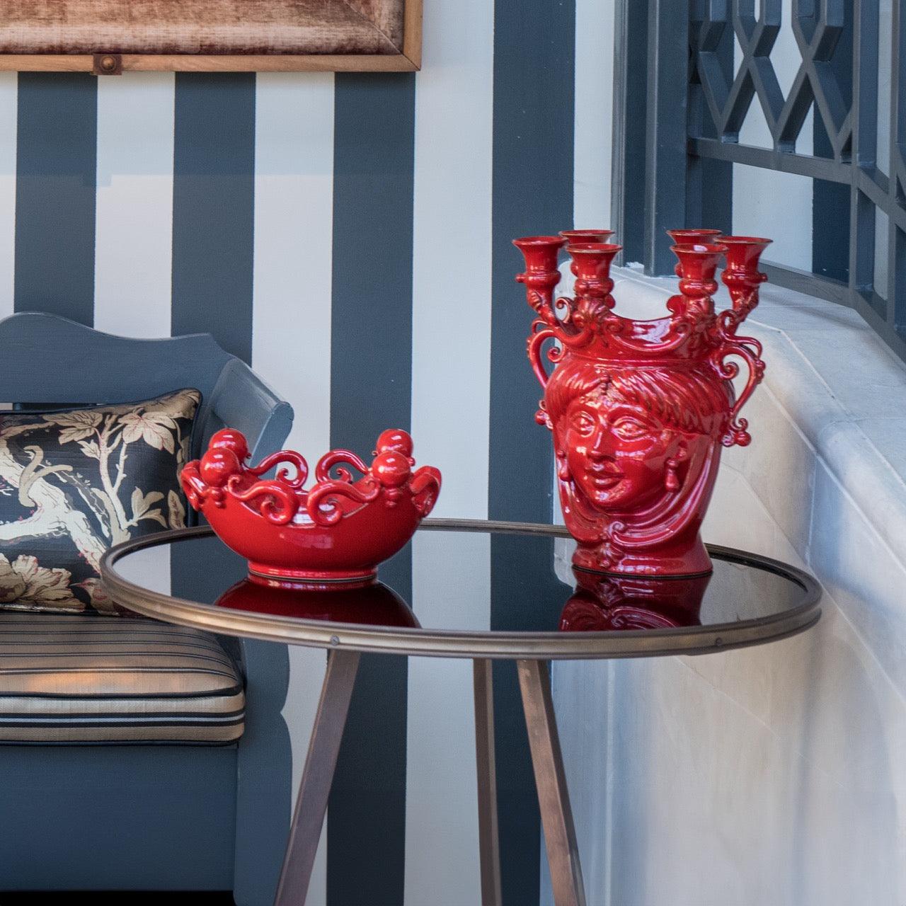 Centrotavola pallina rosso fuoco Ø 25 cm / Ø 30 cm | Ceramiche in stile moderna - Ceramiche di Caltagirone Sofia