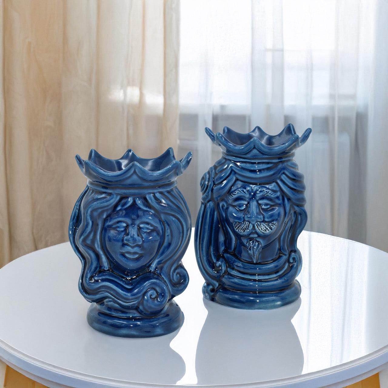 Coppia di Teste in Ceramica H 15 Diverse Colorazioni - Arte di Caltagirone - Ceramiche di Caltagirone Sofia