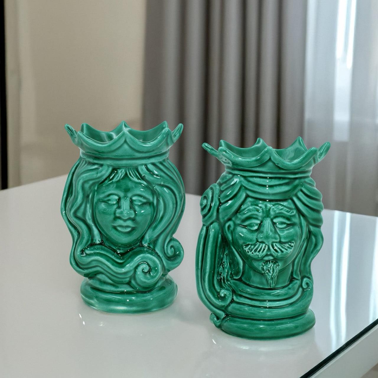 Coppia di Teste in Ceramica H 15 Diverse Colorazioni - Arte di Caltagirone - Ceramiche di Caltagirone Sofia