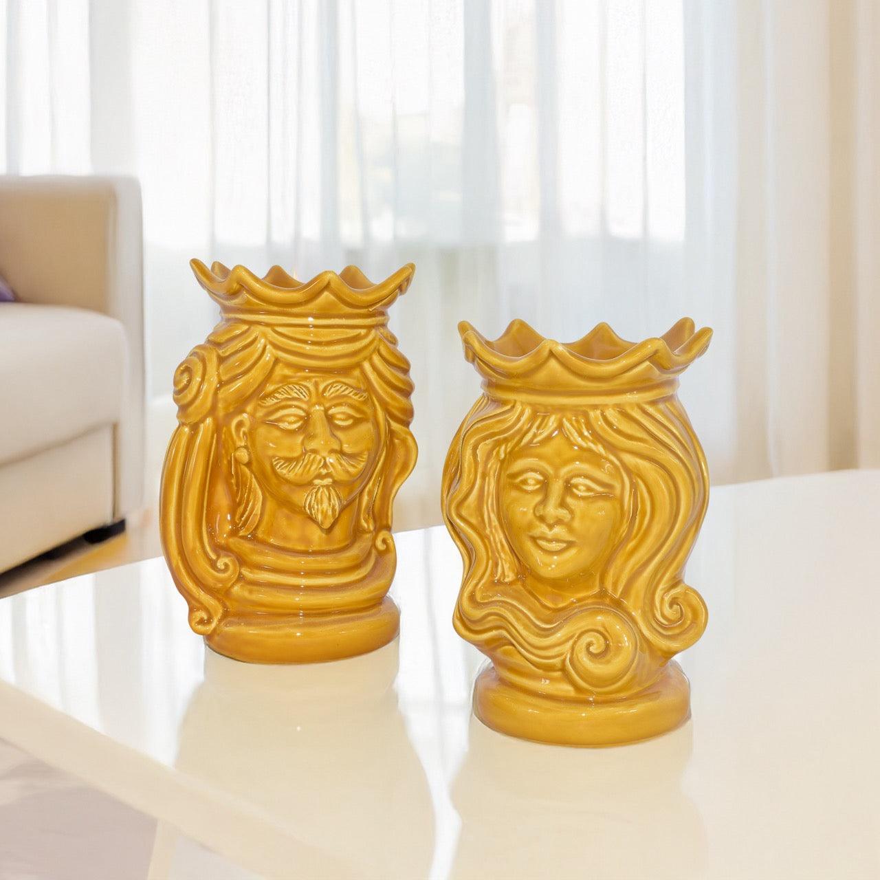 Coppia di Teste in Ceramica H 15 Diverse Colorazioni - Arte di Caltagirone - Ceramiche di Caltagirone Sofia