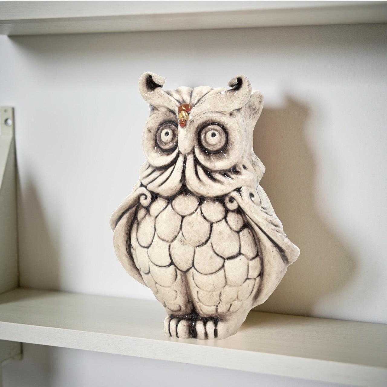 Gufo in ceramica h 30 madreperla antichizzato oro e lustri - Ceramiche di Caltagirone Sofia