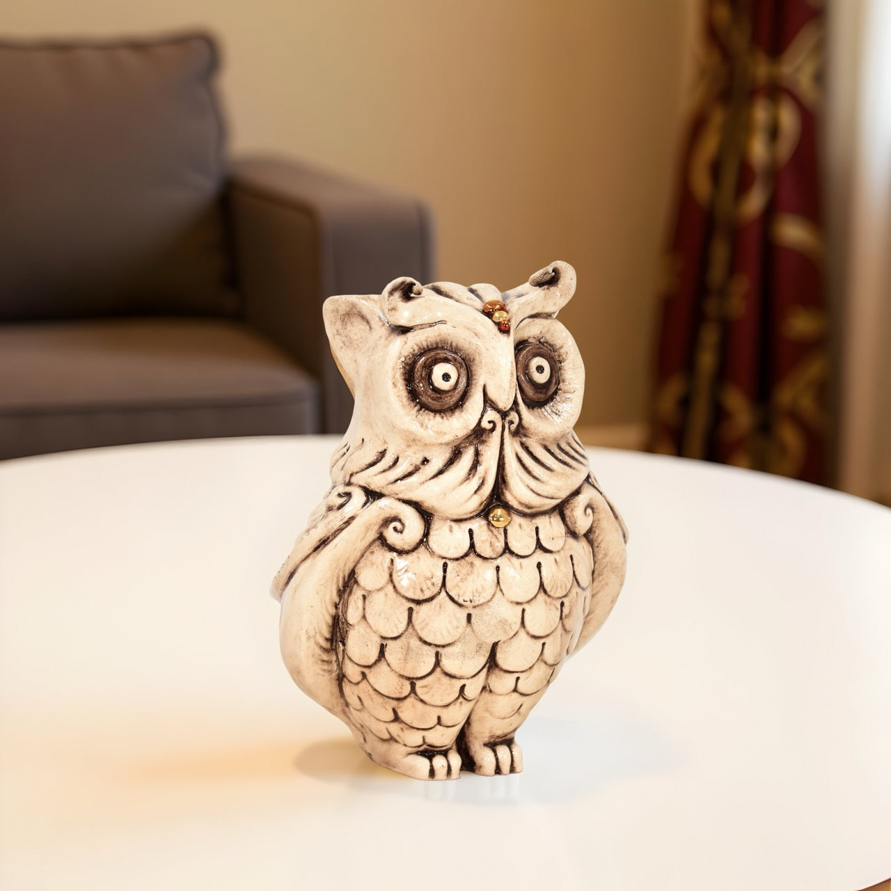 Gufo in ceramica h 30 madreperla antichizzato oro e lustri - Ceramiche di Caltagirone Sofia