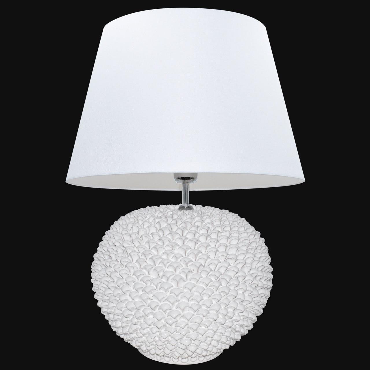 Lume palla a pigna in ceramica di Caltagirone, Decoro Moderno White Line - Ceramiche di Caltagirone Sofia