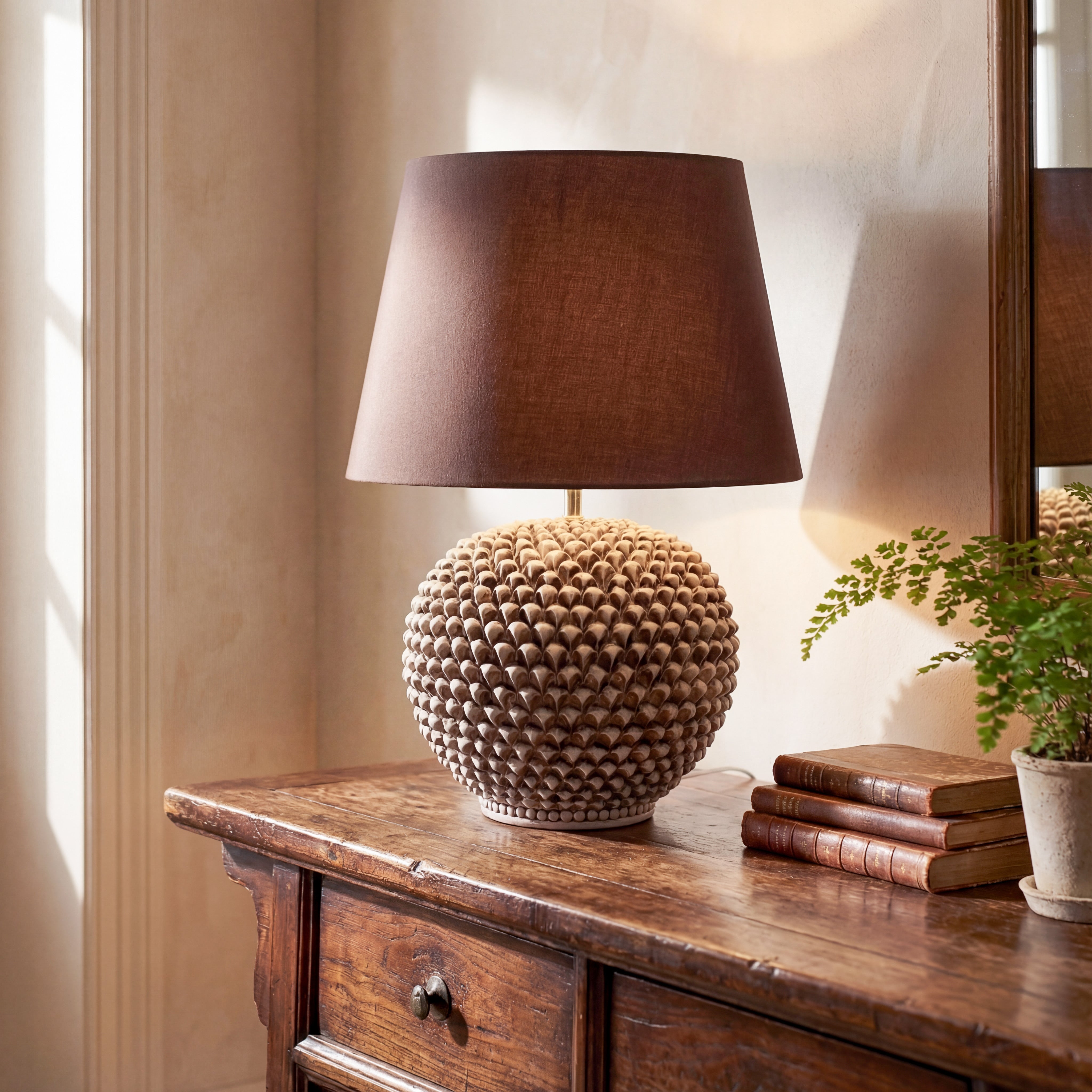 Lume palla a pigna in ceramica diverse misure, Decoro in Madreperla Antichizzato - Ceramiche di Caltagirone Sofia