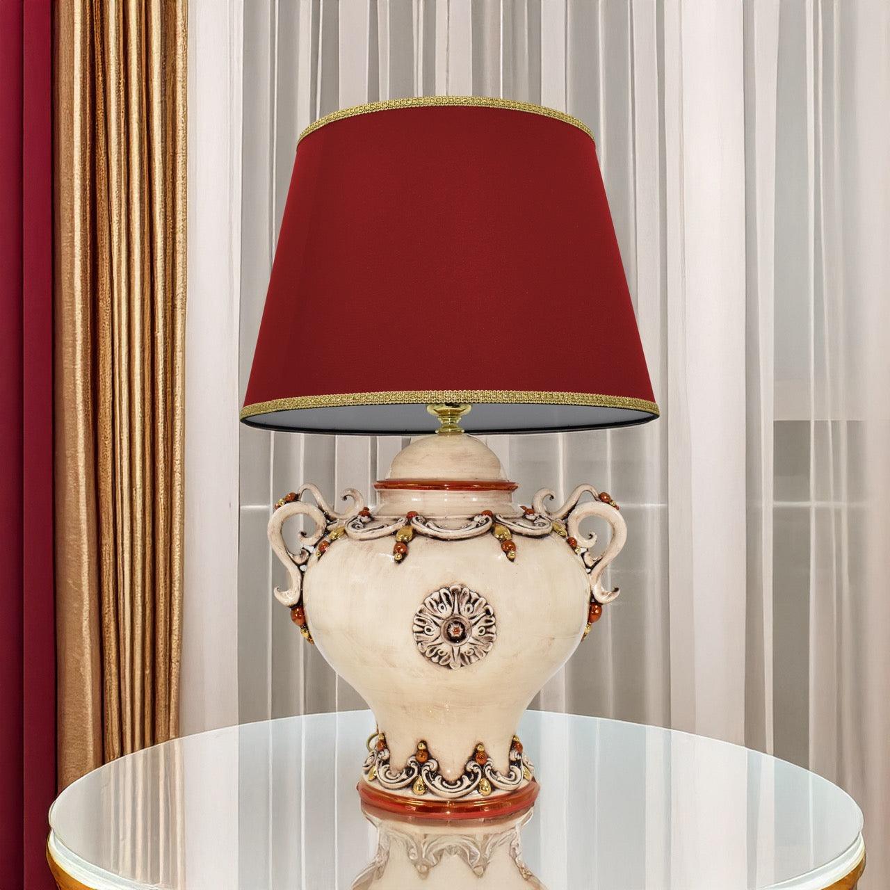 Lume palla c/manici h 35 plastico sofia madreperla antichizzato oro e lustri (h65 c/paralume Ø45) - Ceramiche di Caltagirone Sofia