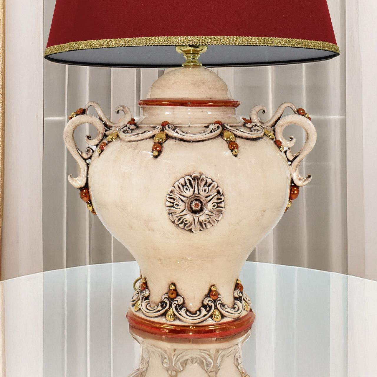 Lume palla c/manici h 35 plastico sofia madreperla antichizzato oro e lustri (h65 c/paralume Ø45) - Ceramiche di Caltagirone Sofia