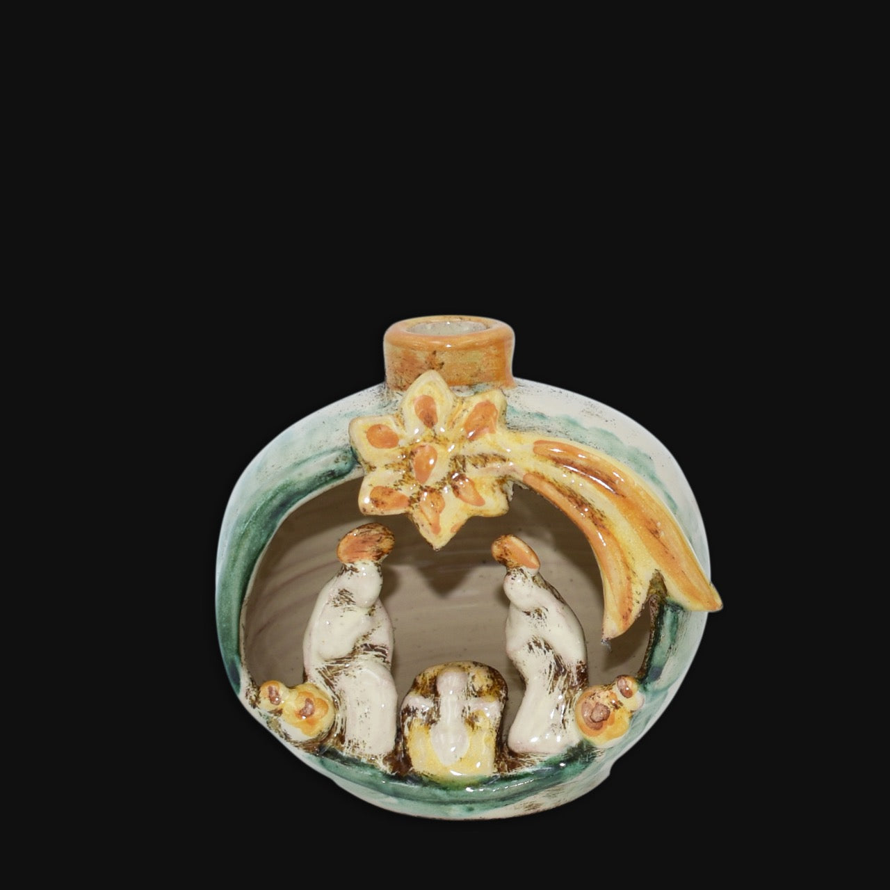 Natività mini pallina h 10 verde arancio - Presepi di Caltagirone - Ceramiche di Caltagirone Sofia