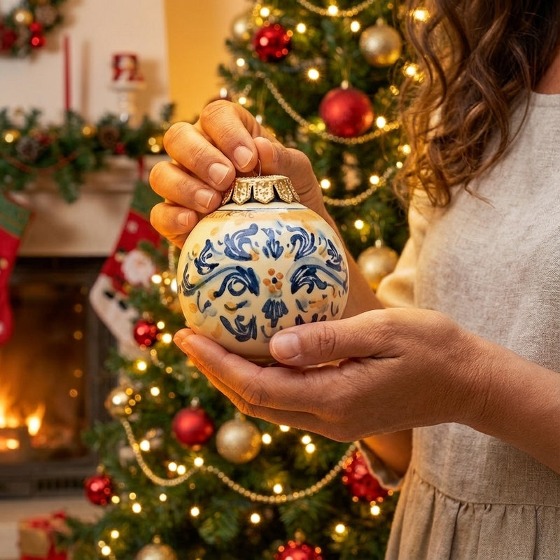 Christmas ball Ø 8 blu orange - Christmas in Caltagirone