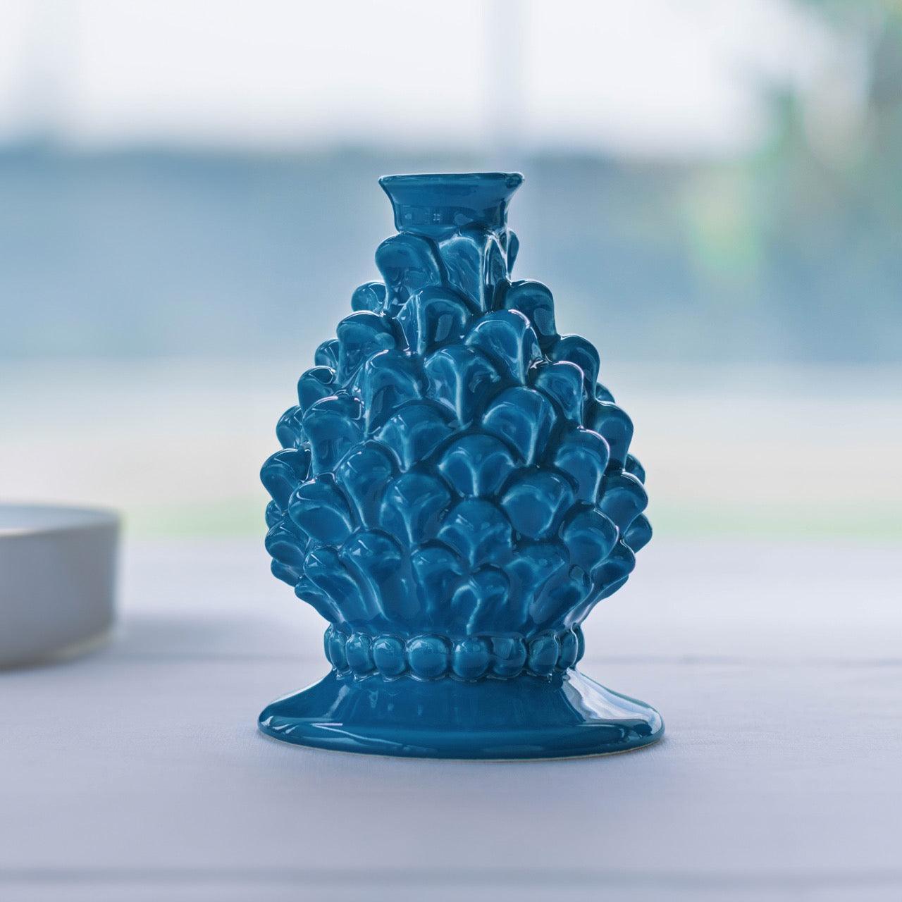 Portacandela a pigna h 18 turchese – Bomboniera in ceramica di Caltagirone - Ceramiche di Caltagirone Sofia