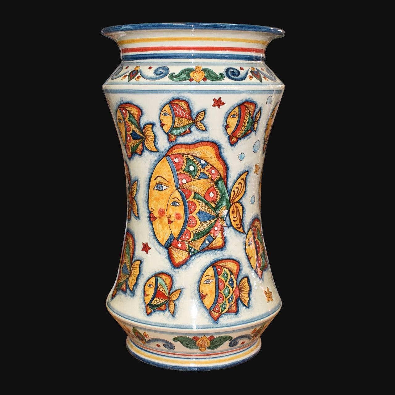 Portaombrello ad albarello h 50 decoro pesci in ceramica siciliana - Ceramiche di Caltagirone Sofia