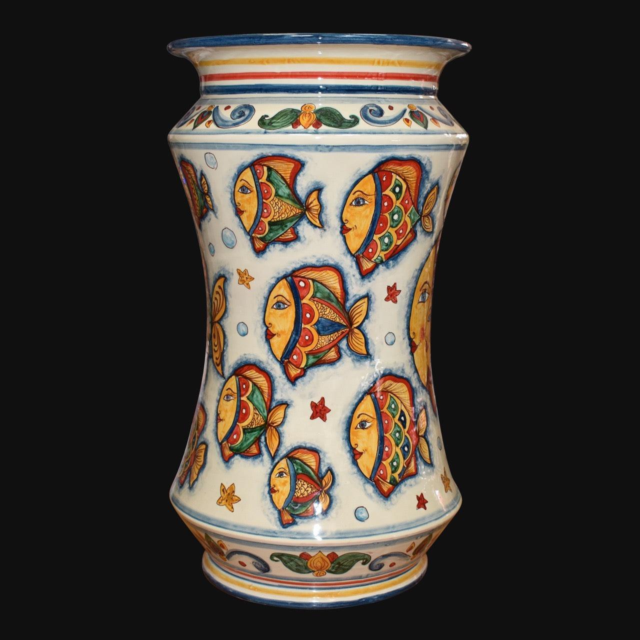 Portaombrello ad albarello h 50 decoro pesci in ceramica siciliana - Ceramiche di Caltagirone Sofia