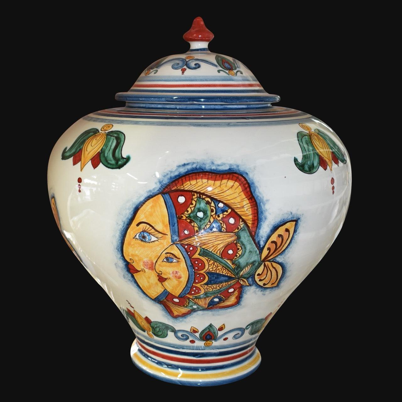 Potiche h 25 decoro pesci - Sofia Ceramiche di Caltagirone - Ceramiche di Caltagirone Sofia