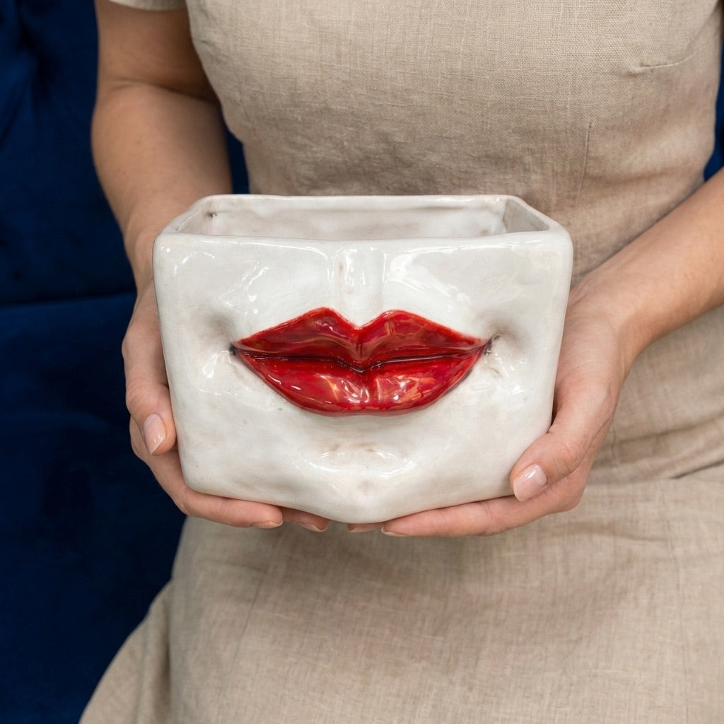 Scatola con espressione in Ceramica Madreperla Antichizzata con Dettagli Oro - Artigianale