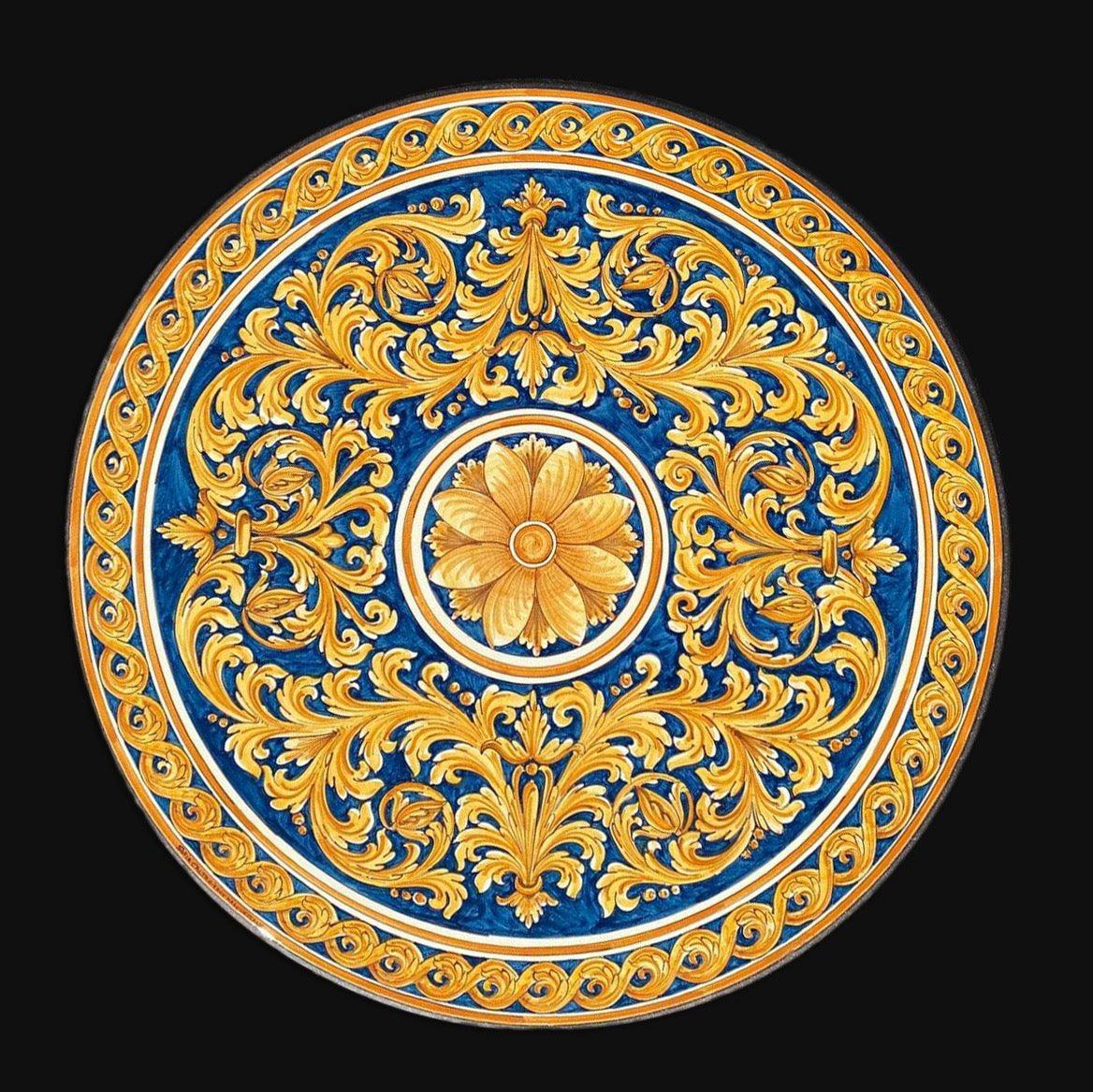 Tavolo in Pietra Lavica con Ornato Fondo Blu - Artigianato di Caltagirone - Ceramiche di Caltagirone Sofia