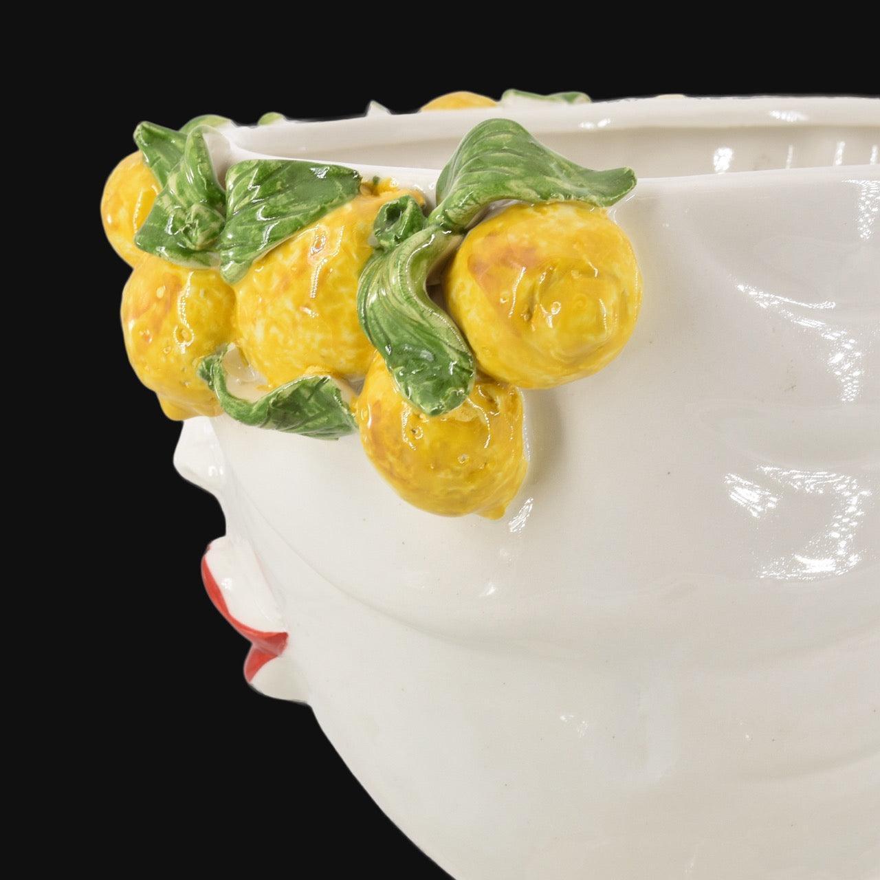 Testa di Moro con limoni "Zahira" donna | White and Lemon 30 cm - Ceramiche di Caltagirone Sofia