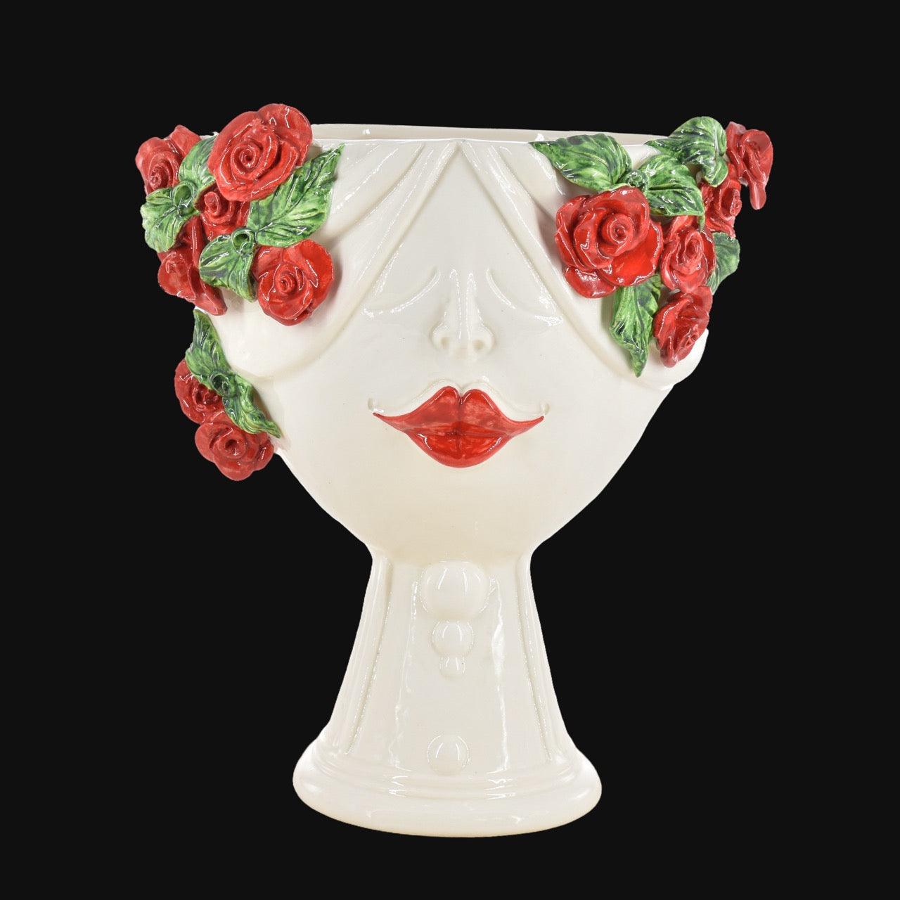 Testa di Moro con rose rosse "Zahira" donna | White and Color 30 cm - Ceramiche di Caltagirone Sofia