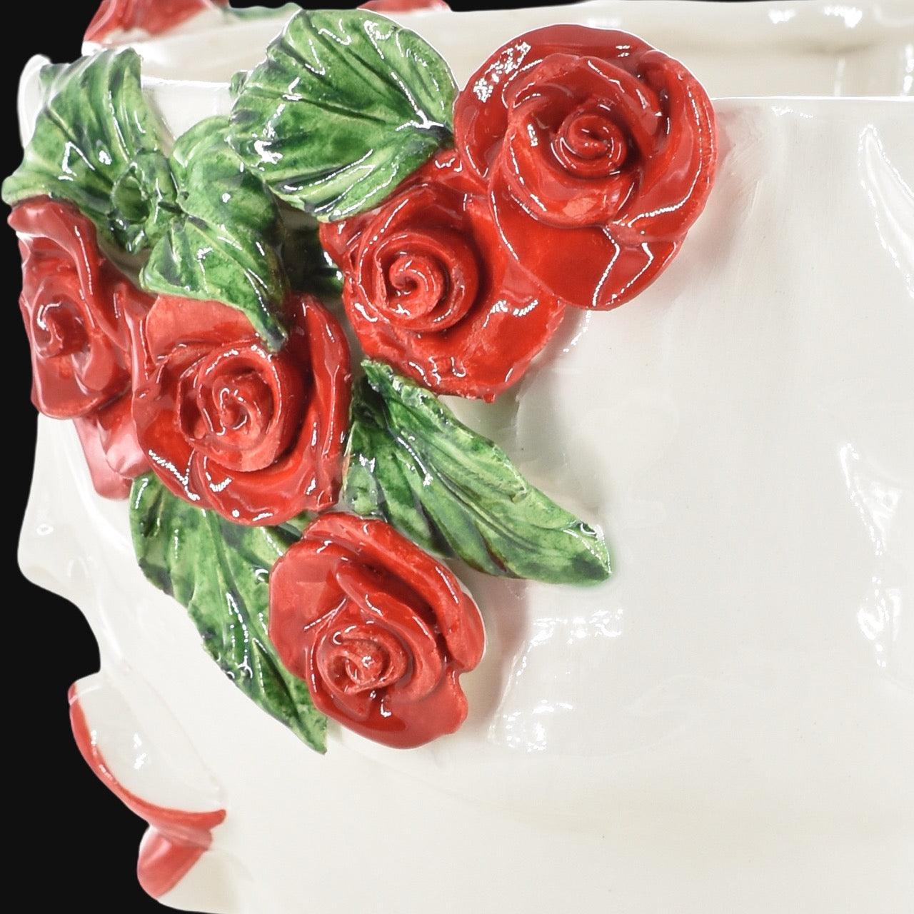 Testa di Moro con rose rosse "Zahira" donna | White and Color 30 cm - Ceramiche di Caltagirone Sofia