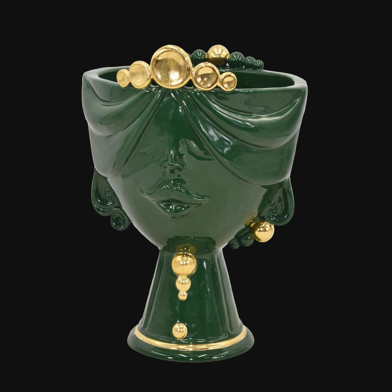 Testa di Moro donna in Ceramica Caltagirone | Zahira Verde e Oro h 30 cm - Ceramiche di Caltagirone Sofia