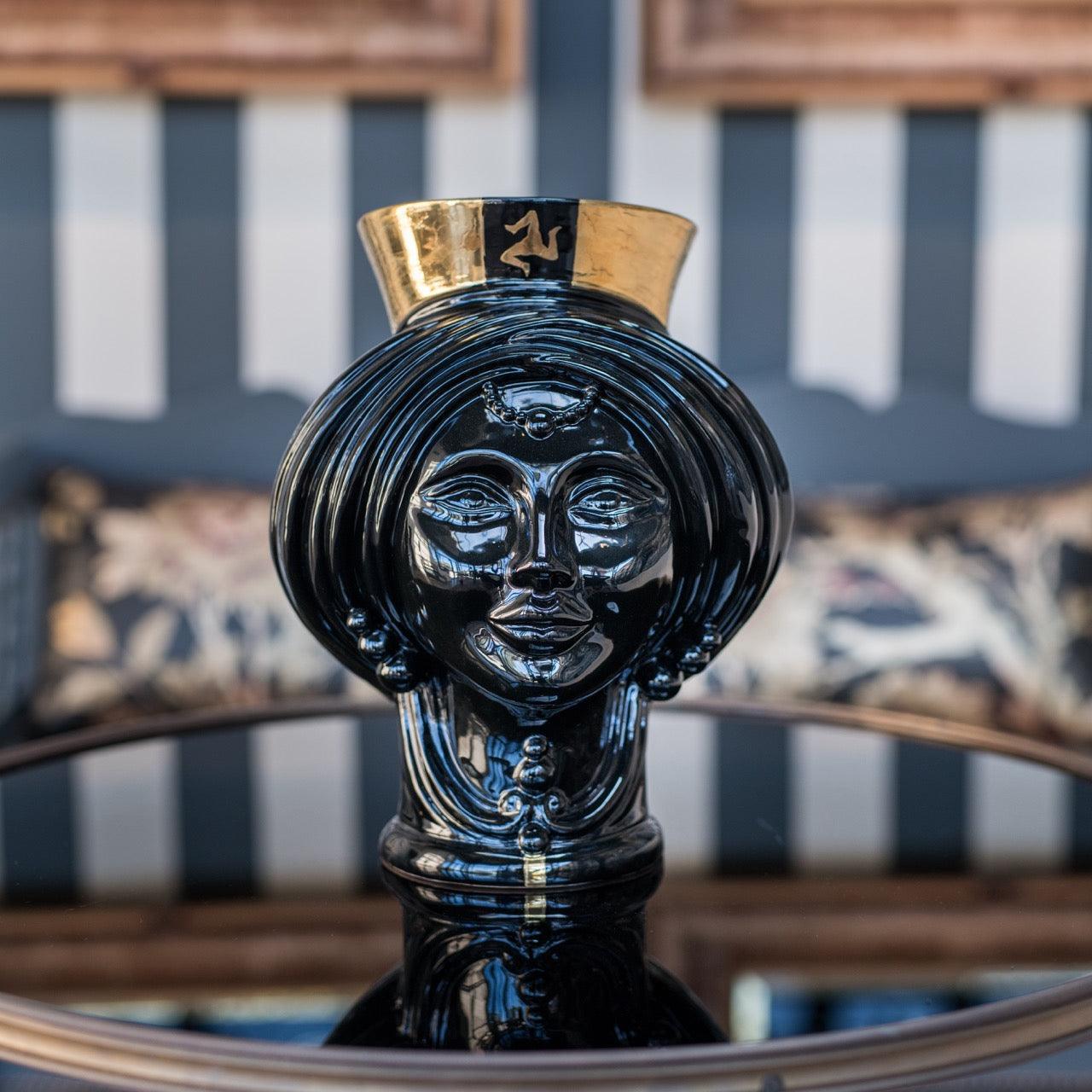 Testa di moro moderna h 30 black/gold donna ceramiche di caltagirone - Ceramiche di Caltagirone Sofia