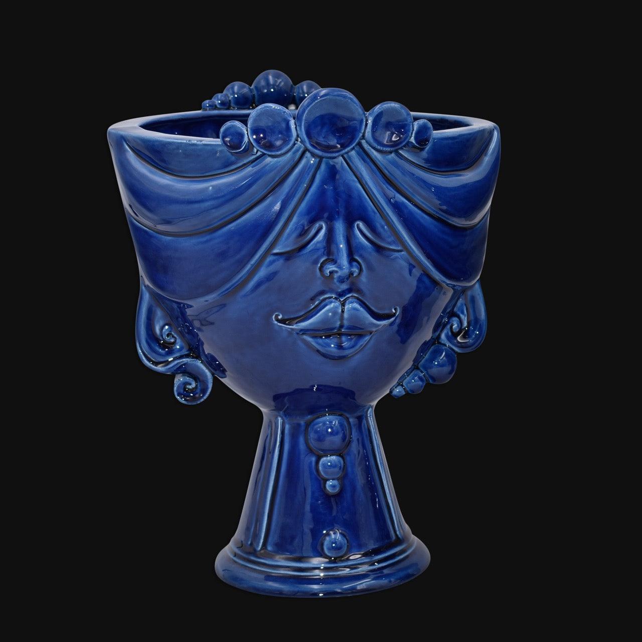Testa Donna in Ceramica Caltagirone | Zahira Blu Intenso 30cm - Ceramiche di Caltagirone Sofia