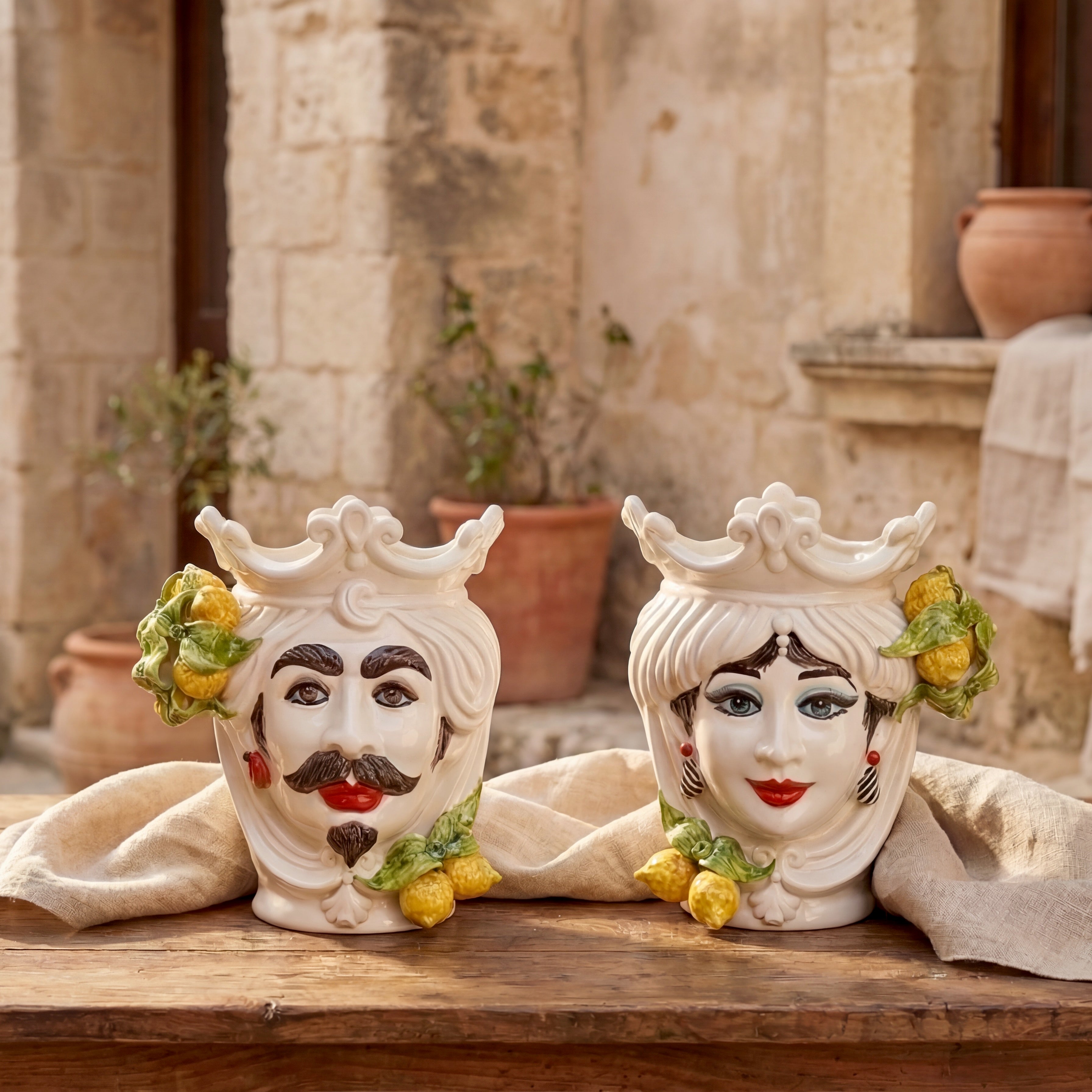 Testa h 25 cm White and Lemon uomo - Ceramiche di Caltagirone Sofia