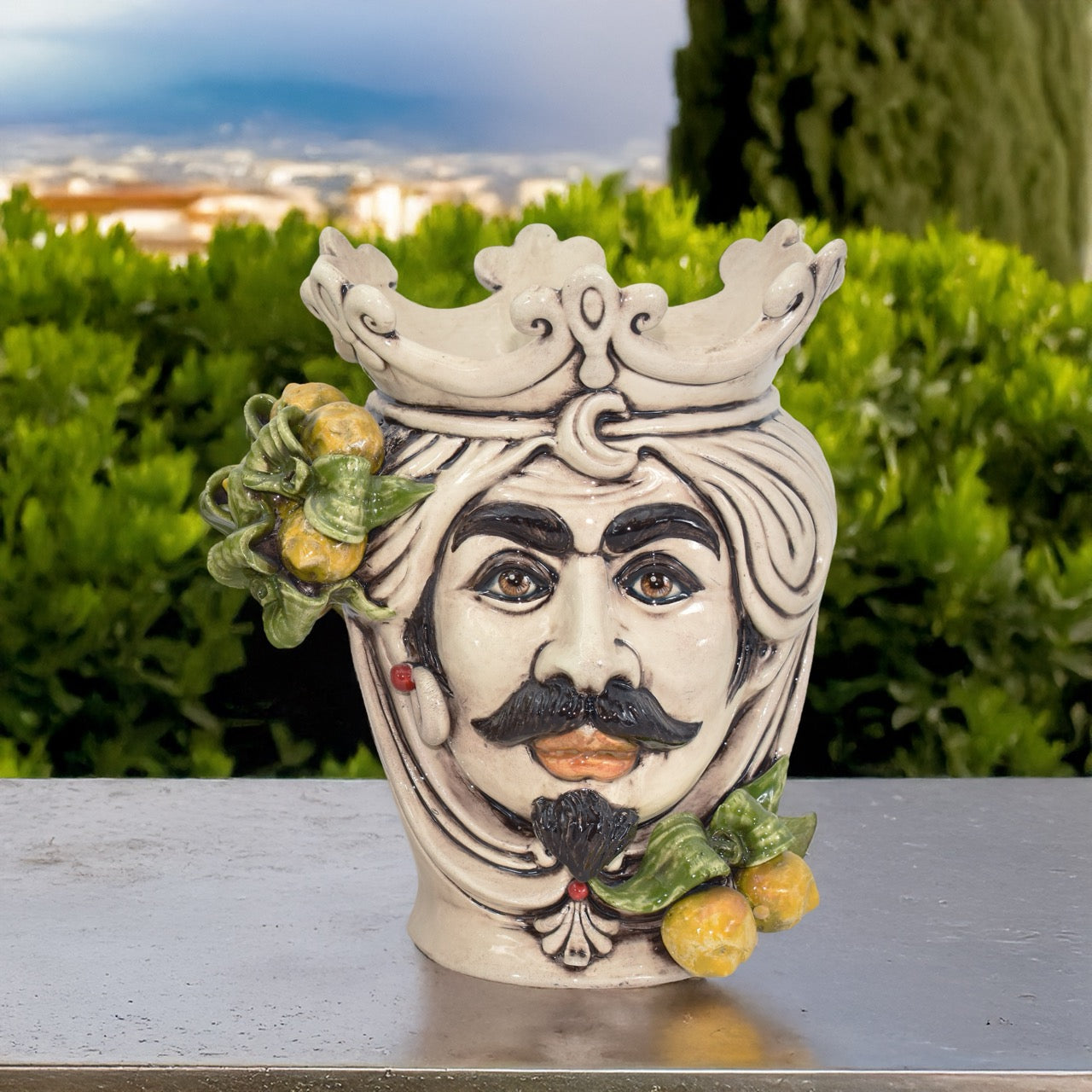 Testa h 25 con limoni siciliani gialli in madreperla uomo - Ceramiche di Caltagirone Sofia