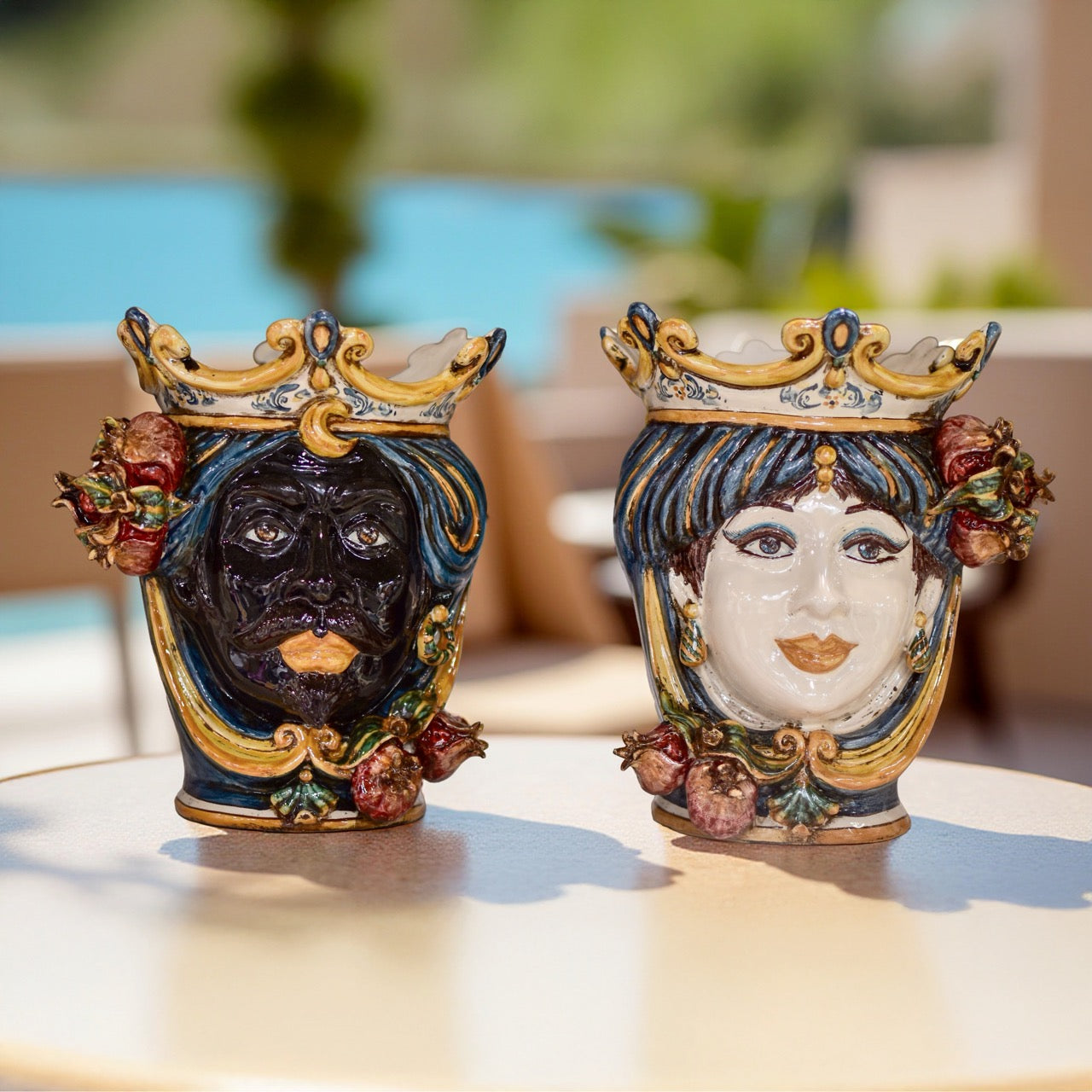 Testa h 25 melograni blu e arancio maschio moro - Ceramiche di Caltagirone Sofia