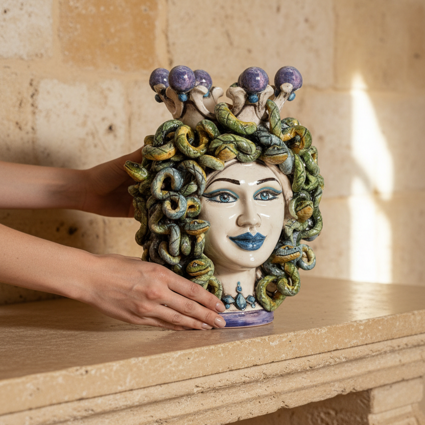 Medusa Head Vase H 25 cm / 9.8" – Testa di Moro from Caltagirone, Sicily