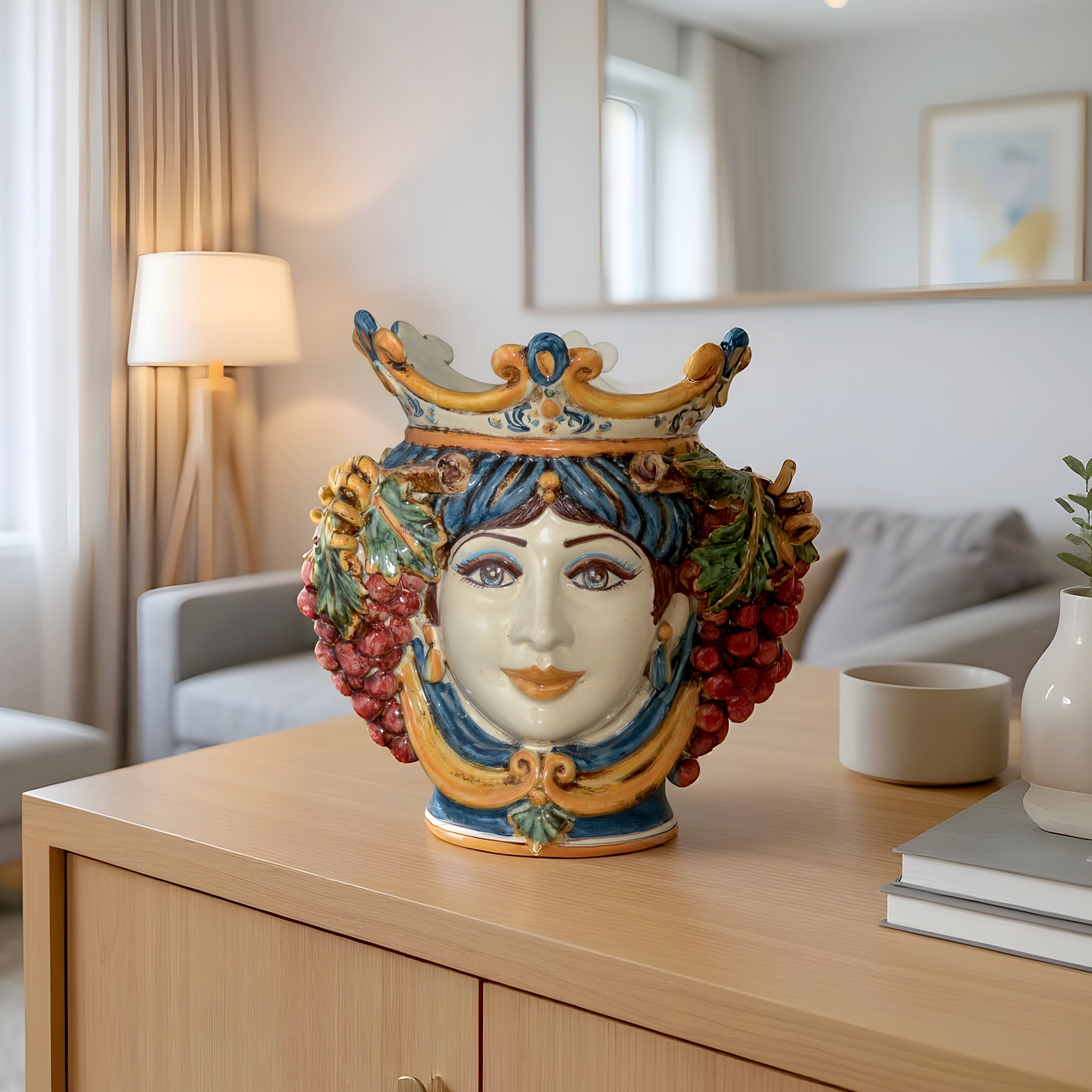 Testa h 25 uva blu e arancio femmina - Ceramiche di Caltagirone Sofia