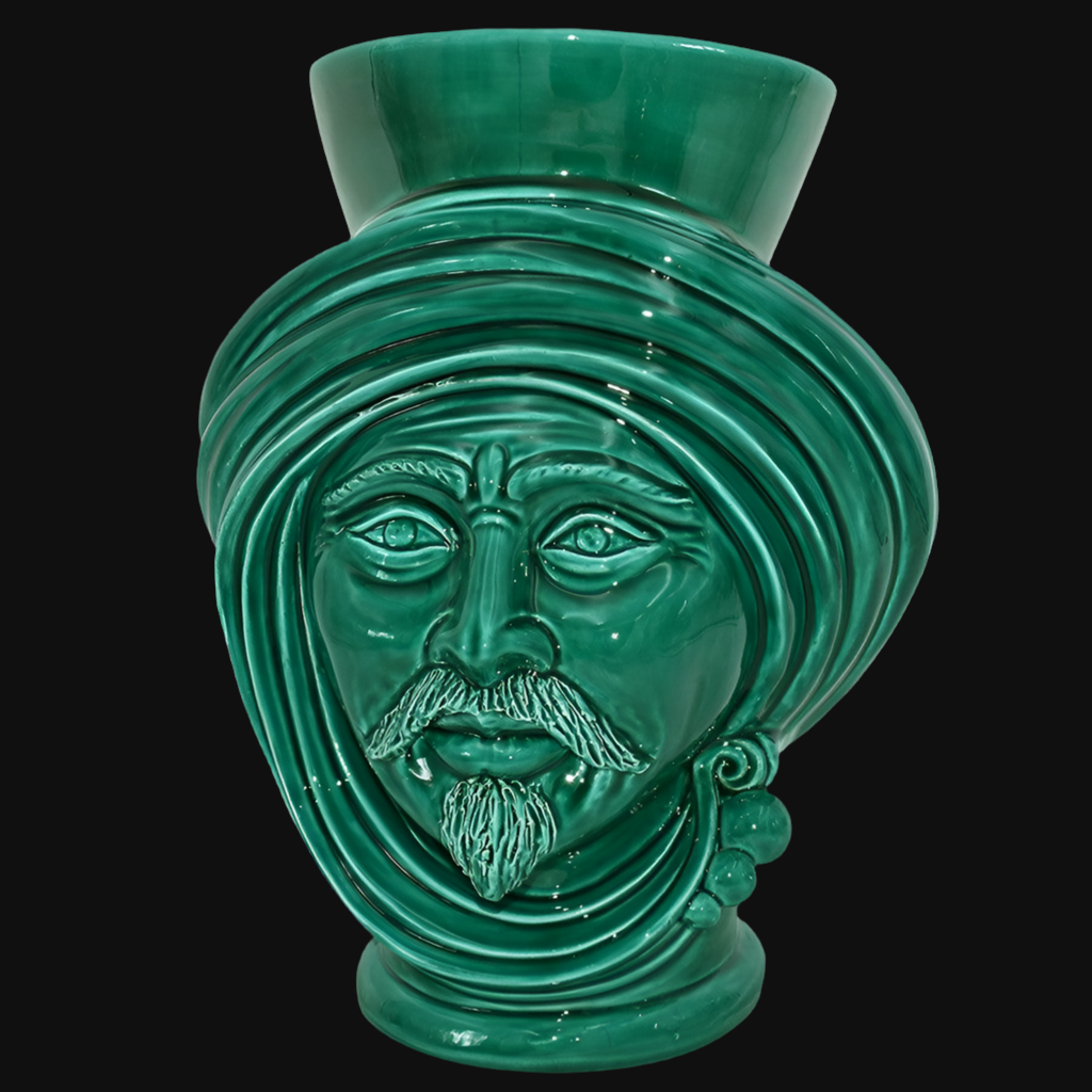 Testa h 30 corona liscia Verde Smeraldo Uomo - Teste di moro moderne Sofia Ceramiche - Ceramiche di Caltagirone Sofia
