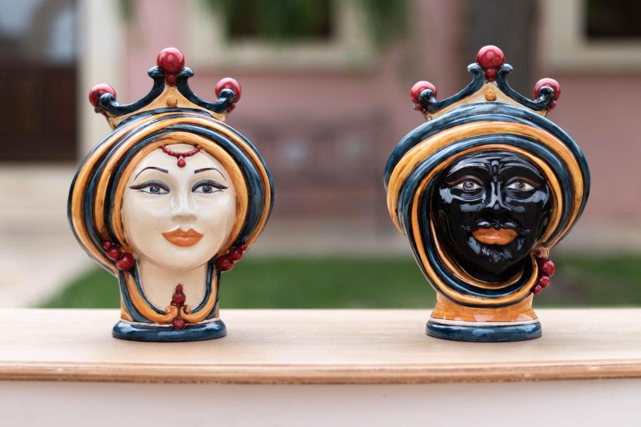 Testa h 30 in blu e arancio donna - Ceramiche di Caltagirone Sofia