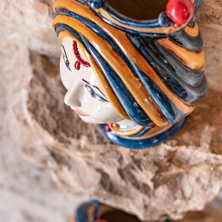 Testa h 30 in blu e arancio donna - Ceramiche di Caltagirone Sofia