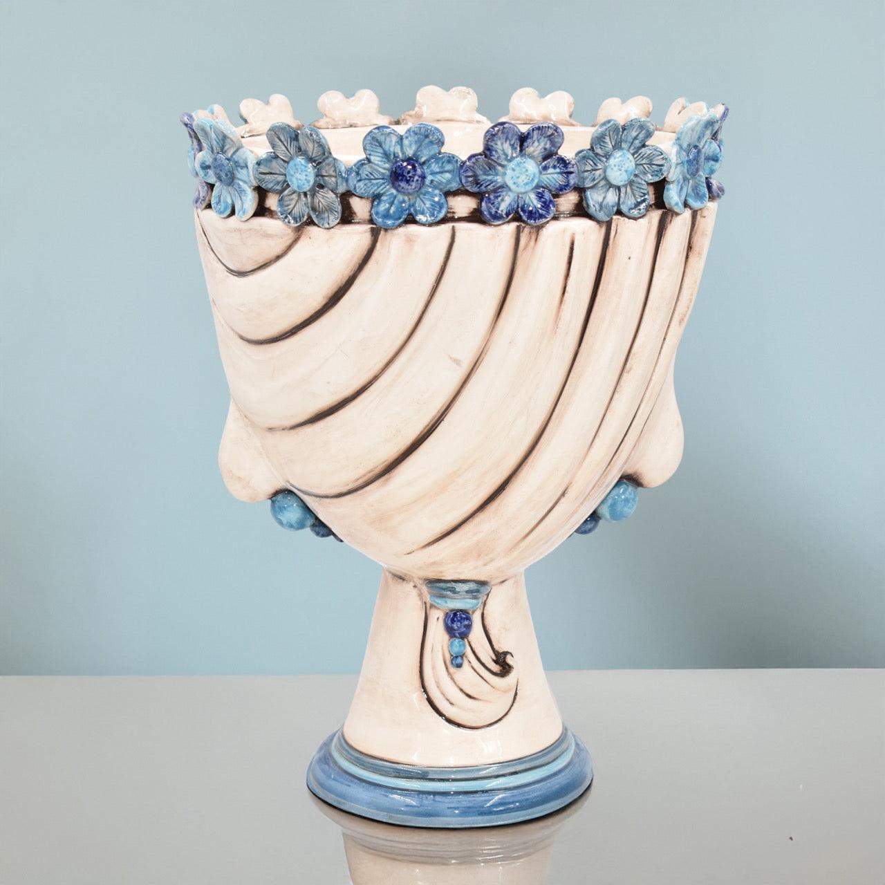 Testa h 30 zahira c/fiori ornato blu madreperla antichizzato femmina - Ceramiche di Caltagirone Sofia