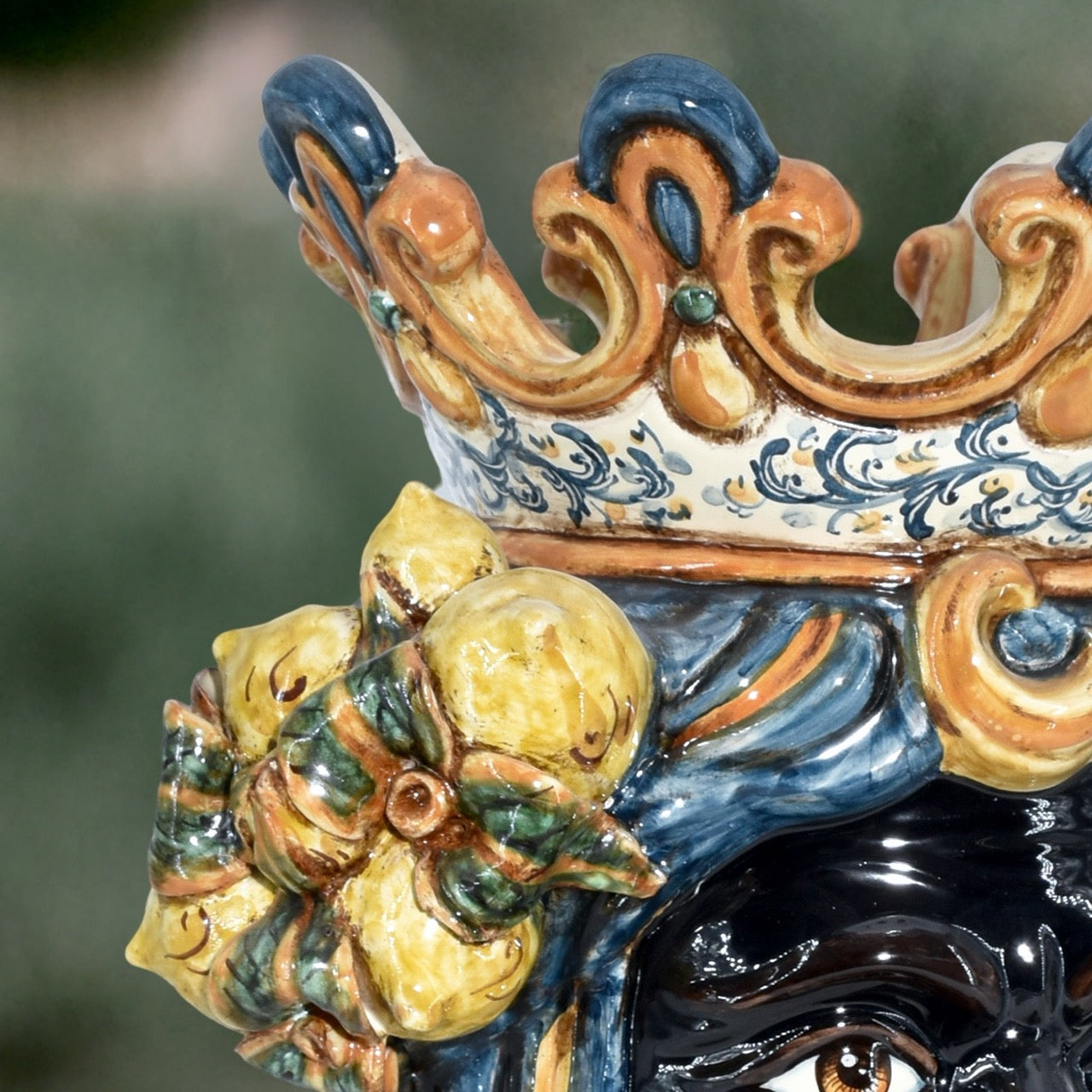 Testa h 40 limoni blu e arancio maschio moro - Ceramiche di Caltagirone Sofia
