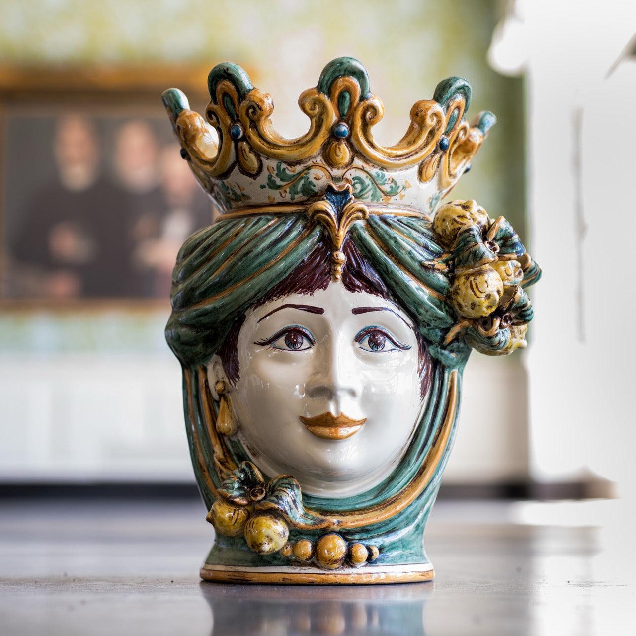 Testa h 40 limoni verde/arancio femmina - Ceramiche di Caltagirone Sofia