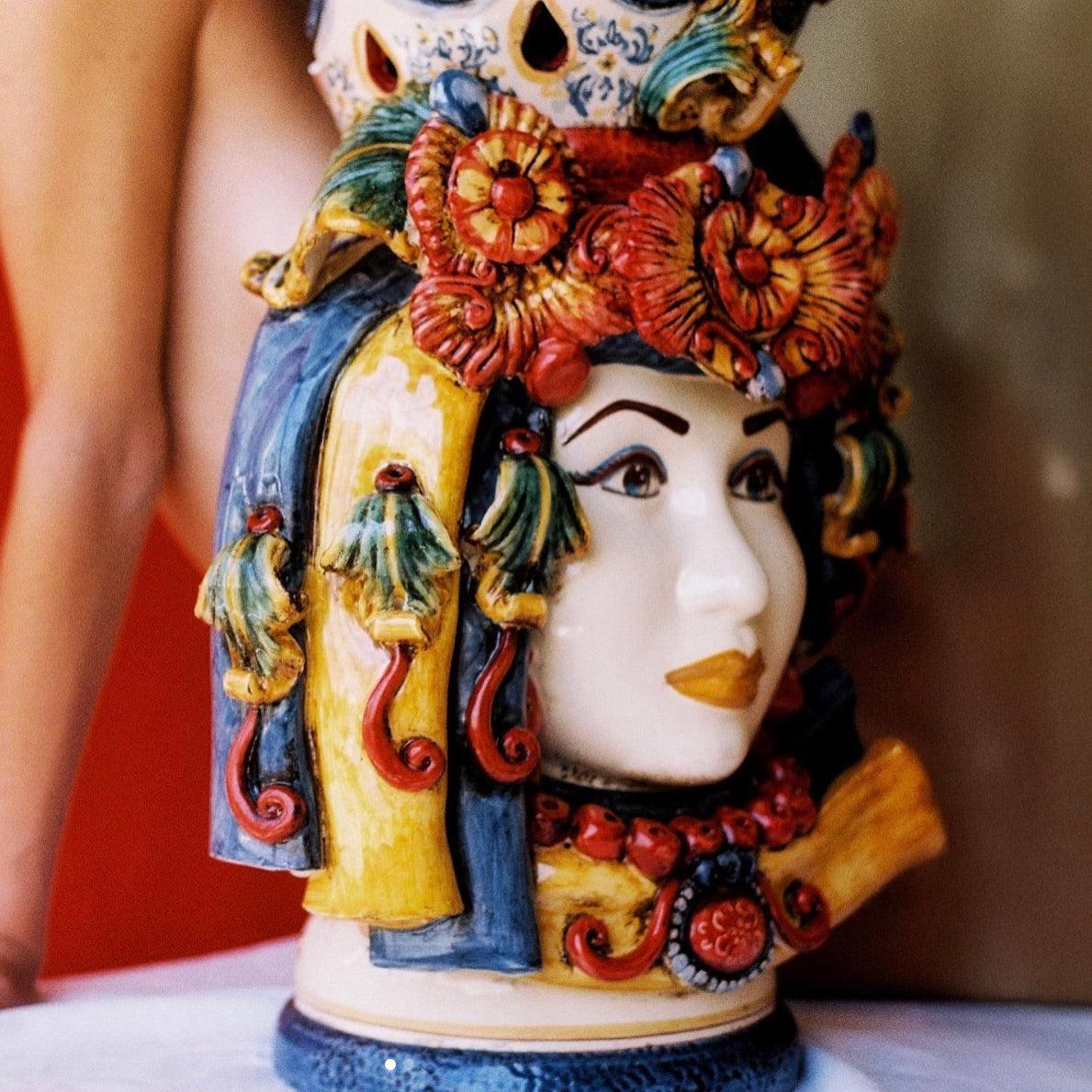 Testa h 50 c/turbante decoro sicily femmina - Ceramiche di Caltagirone Sofia