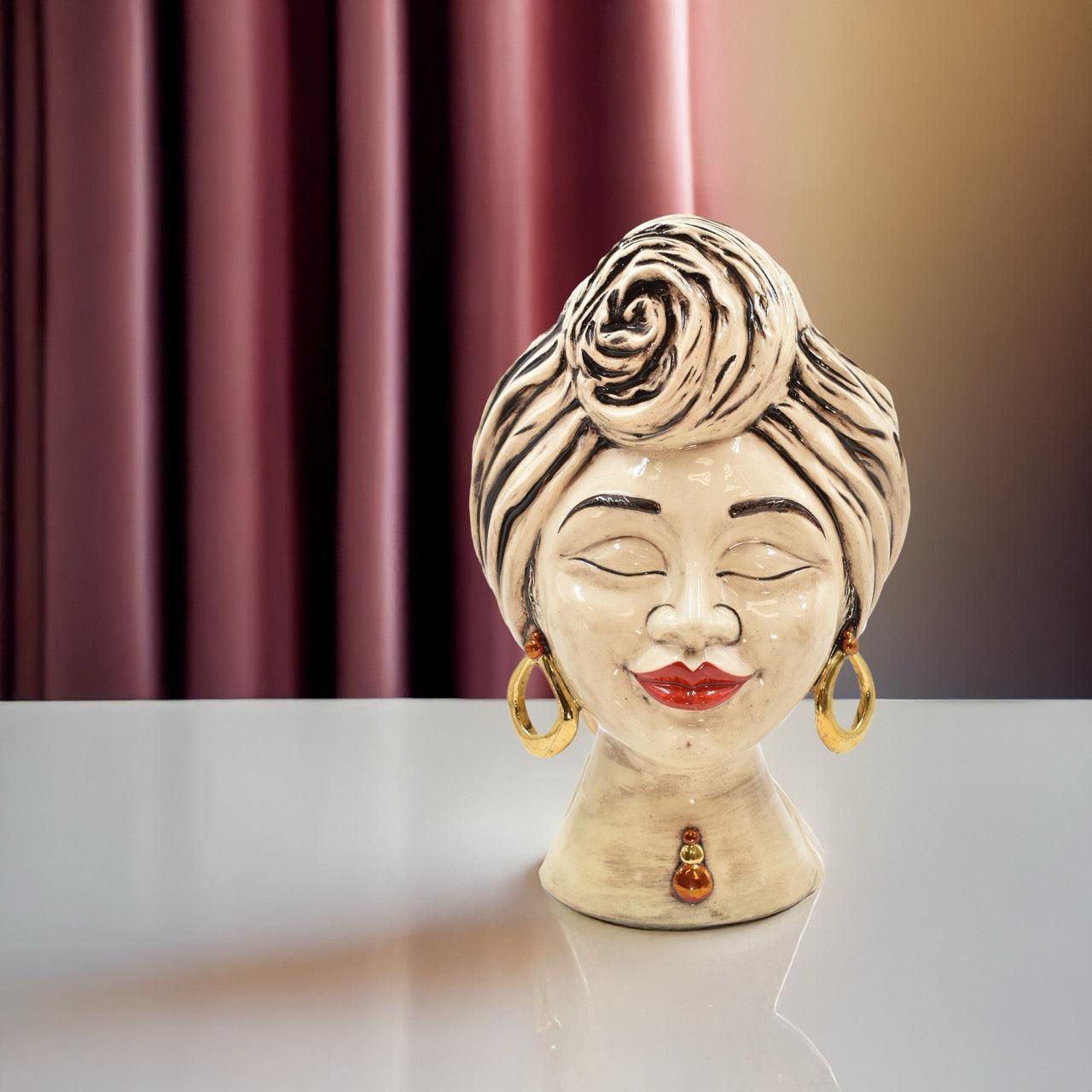 Testa sognia h 40 madreperla antichizzato oro lustri femmina viso lucido - Ceramiche di Caltagirone Sofia