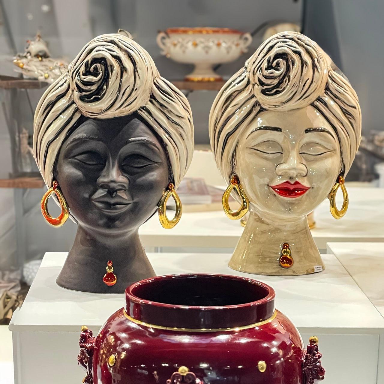 Testa sognia h 40 madreperla antichizzato oro lustri femmina viso lucido - Ceramiche di Caltagirone Sofia