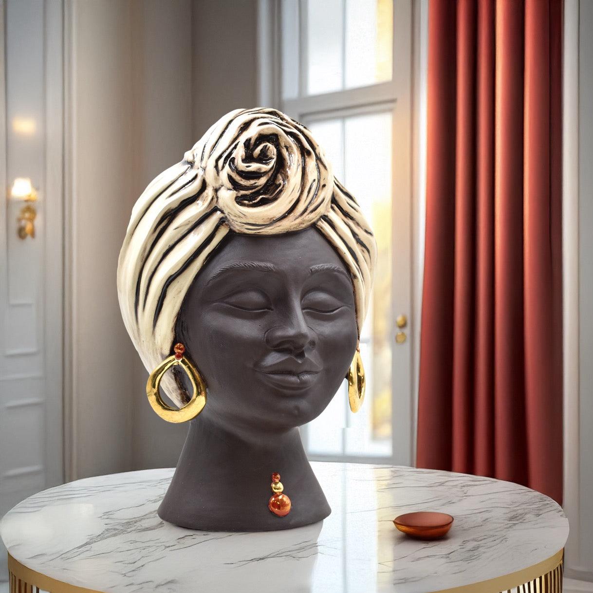 Testa sognia h 40 madreperla antichizzato oro lustri femmina viso opaco - Ceramiche di Caltagirone Sofia