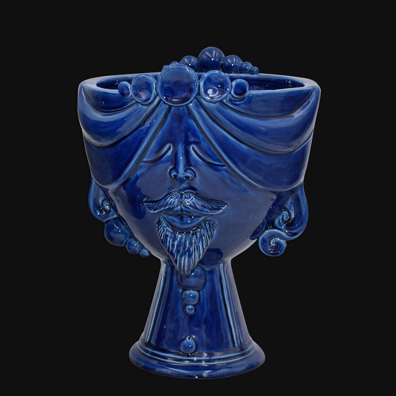 Testa Uomo Ceramica Caltagirone | Zahira Blu Intenso 30cm - Ceramiche di Caltagirone Sofia